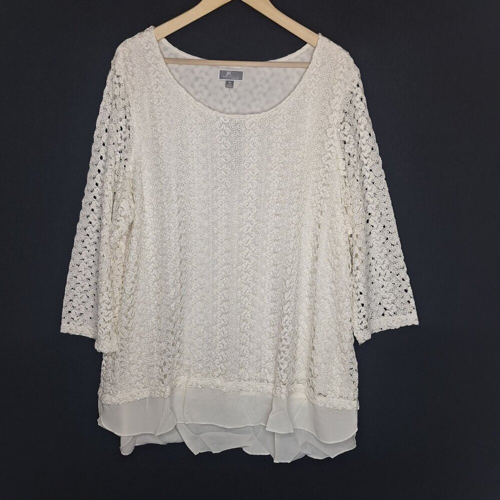 NWT JM Collection Cream Blouse Top Size 2X/3X Formal Chic Preppy Flowy